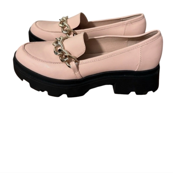 Open Edit  Chunky Lug Sole Loafer Blush Powder Pink Chain Detail Academia Sz 8 - Picture 10 of 11